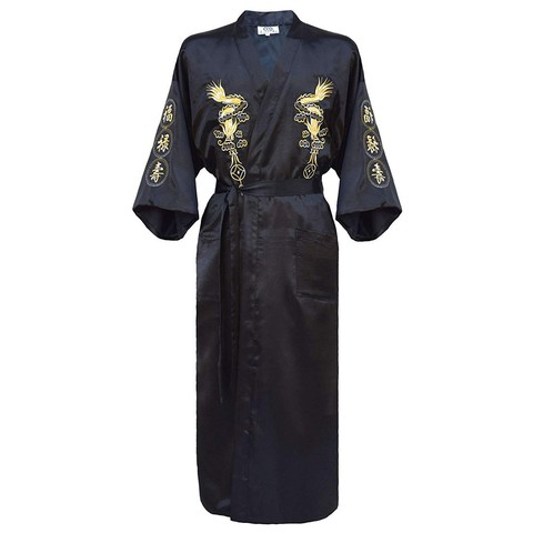 Men Summer Robe Chinese Silk Satin Sleep Robes Dragon Embroidery Sleepwear