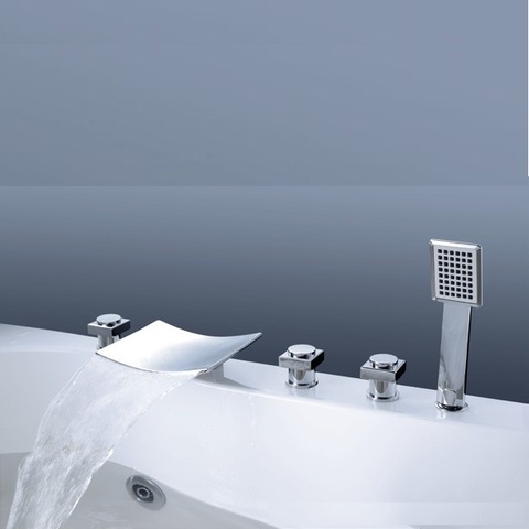 MTTUZK Brass Chrome 3 hole Bathtub Waterfal Faucet Bathtub Waterfall Bath Tub Mixer with Hand Shower 3 handle 5 hole Tub Faucet ► Photo 1/6