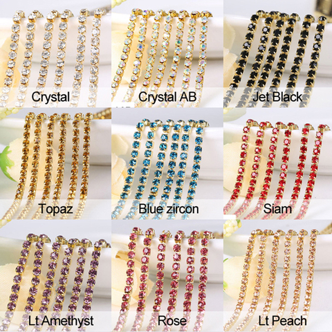3yards/piece 17colors glass crystal Rhinestones chain, Gold bottom sew on Cup Chains For diy Sewing Clothes Accessories ► Photo 1/6