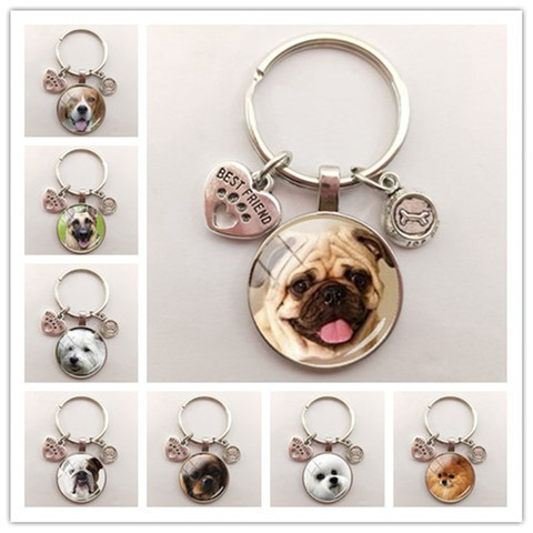 Fluffy Dog glass cabochon keychain Smart patient and kid-friendly French bulldog key chain men women jewelry gift ► Photo 1/6