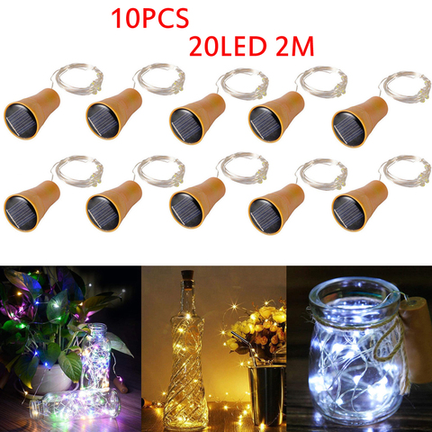 10Pack Solar Wine Bottle Lights 20 LED Solar Cork String Light Copper Wire Fairy Light for Holiday Christmas Party Wedding Decor ► Photo 1/6