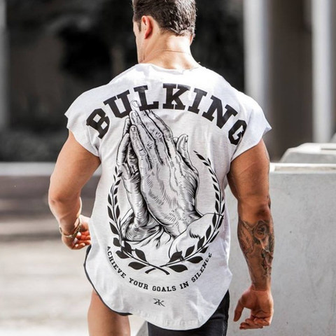 Mens Cotton Printed t shirt Summer Gyms Fitness Bodybuilding sleeveless T-Shirts Male Fashion Casual Workout Tees Tops Clothing ► Photo 1/6