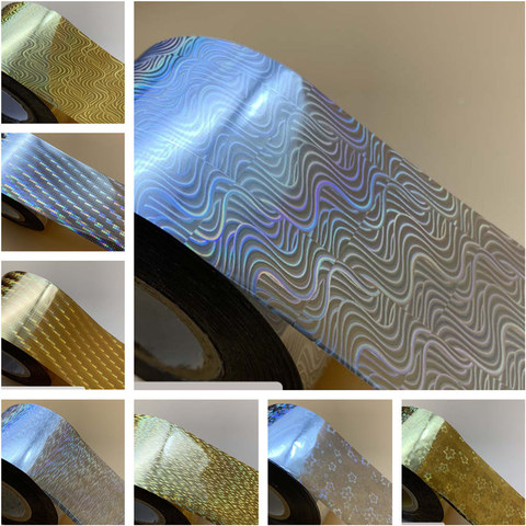 1 roll 120m*4cm Holographic Nail Foils Laser Star Waves Nail Transfer Foil Gold Sliver Holographic Sticker Decals ► Photo 1/6