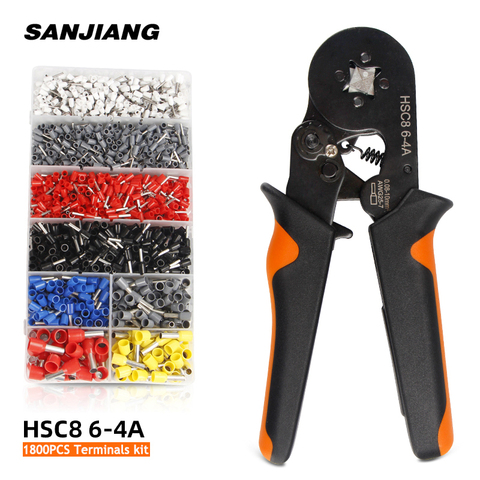 HSC8 6-4 1800PCS Tubular Terminal Crimper kit 0.08-10mm² 25-7AWG Electrical Crimping Pliers alicate crimpador Hand Tools Set ► Photo 1/6