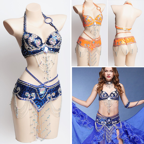 Hot Sale Women's belly dance set costume belly dancing clothes Sexy Night dance bellydance Carnival Tops Chain BRA Belt WY7107 ► Photo 1/6
