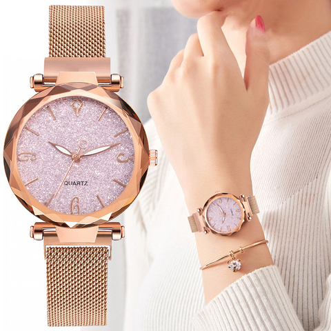 Rose Gold Women Watch 2022 Top Brand Luxury Magnetic Starry Sky Lady Wrist Watch Mesh Female Clock For Dropship relogio feminino ► Photo 1/6