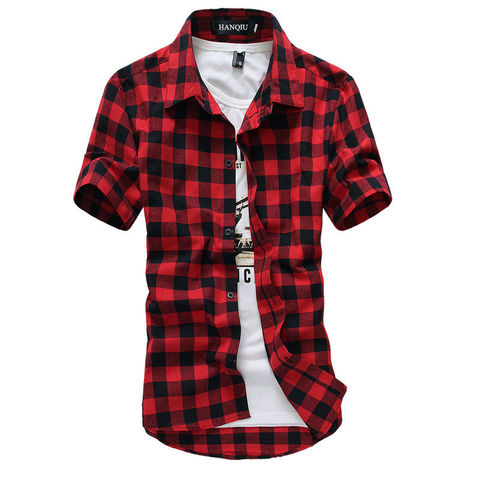 Red And Black Plaid Shirt Men Shirts 2022 New Summer Spring Fashion Chemise Homme Mens Dress Shirts Short Sleeve Shirt Men ► Photo 1/5