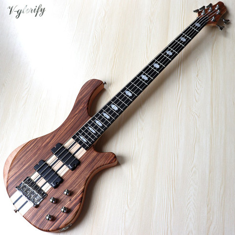 5 string neck through zebrawood top active bass guitar 43 inch solid okoume wood body natural color electric bass guitar ► Photo 1/6