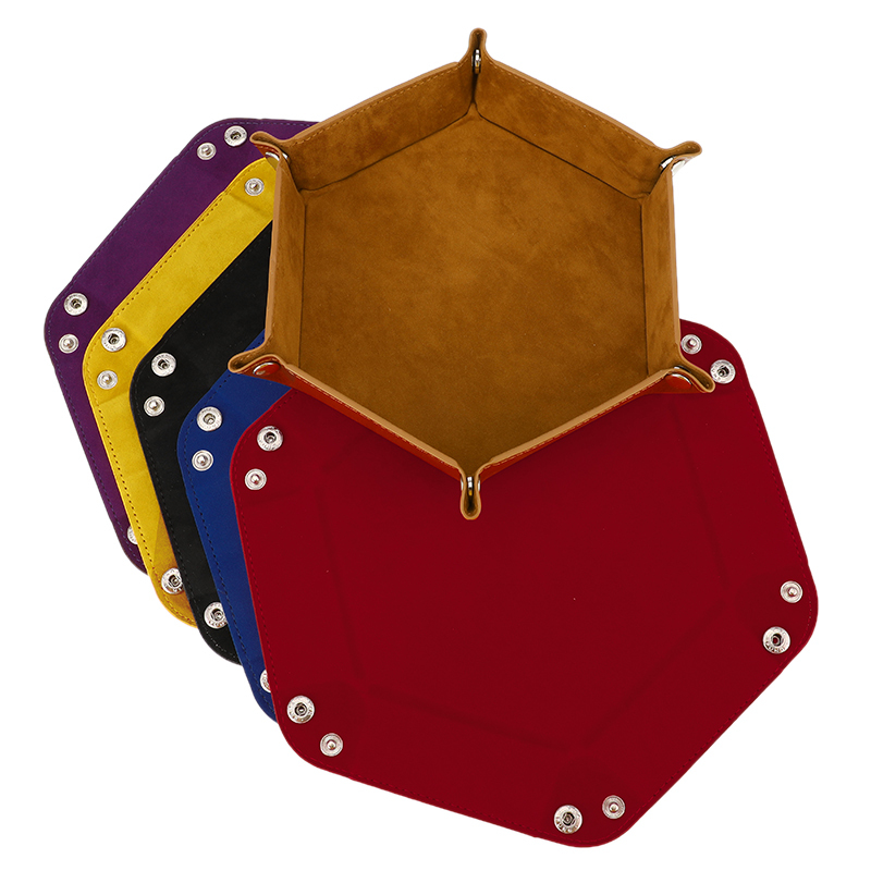 PU Leather Folding Hexagon Square Dice Tray Dice Plate Box Hexagon Board For RPG