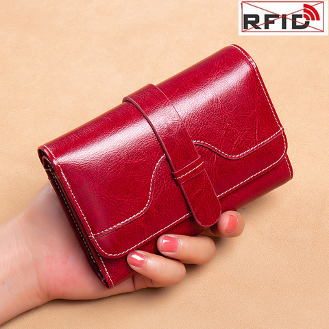 High Quality Women's Genuine Leather Wallet Female Short  RFID  Anti Theft Card Holder Coin Purse Wallets for Women Fashion ► Photo 1/6