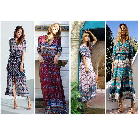 S-5XL Bohemia Maxi Woman Print Dress Female Sexy V-neck Summer Beach Vestidos Women Loose Floral Retro Party Long Dresses ► Photo 1/6