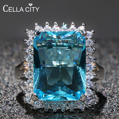 Cellacity Aquamarine Ring for Women Silver 925 Jewelry for Party Hyperbole Huge Rectangle Gemstones Size6,7,8,9,10 Party Gift ► Photo 1/6