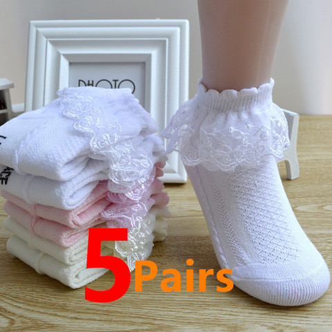 5 Pairs/Lot Girls Socks Summer New Mesh Style Cotton Thin Baby Socks Trendy Elastic White Lace Flowers Children Princess Socks ► Photo 1/6