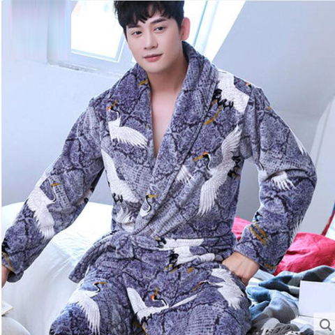 Chinese Style Winter Men's Bath Robe Long-sleeve Coral Fleece Pajamas for Men Bathrobe Male Kimono Dressing Gowns Sleepwear ► Photo 1/5
