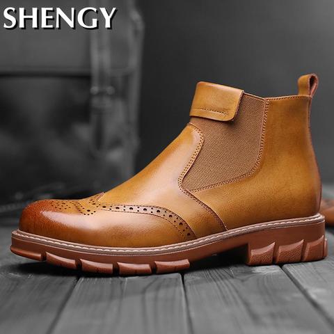 2022 Men Boots Genuine Leather Autumn Breathable Boots High Top Casual Shoes Male Ankle Motorcycle Work Boots ► Photo 1/5