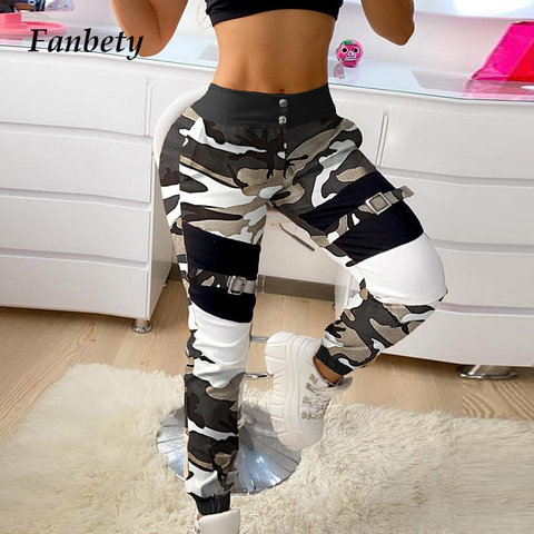 Spring Autumn Fashion Women Cargo Pants Casual Elastic Button Long Pant Sweatpant Overall 2022 Vintage Patchwork Trousers Jogger ► Photo 1/6