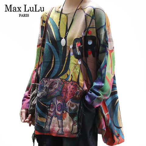 Max LuLu New 2022 British Fashion Ladies Vintage Printed Sweaters Women Casual Loose Knitted Pullovers Female Jumpers Plus Size ► Photo 1/6