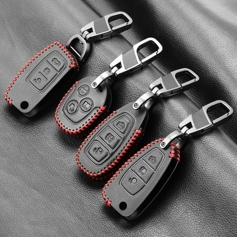 Car Styling, Leather key chain ring cover case holder For Ford Focus 2 3 4 MK2 MK3 MK4 Kuga Edge Mondeo Fusion Ecosport Fiesta ► Photo 1/6