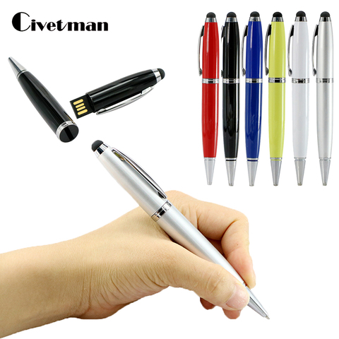 Custom Logo Capacitance Ballpoint Pen 8GB 16GB 32GB 64GB USB Flash Drive Enough Disk Memory Pen Stick USB 2.0 Pendrive Toy Gift ► Photo 1/6