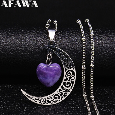 2022 Witchcraft Stainless Steel Purple Crystal Chain Necklace Women Silver Color Statement Necklace Jewelry collares N1130S02 ► Photo 1/6