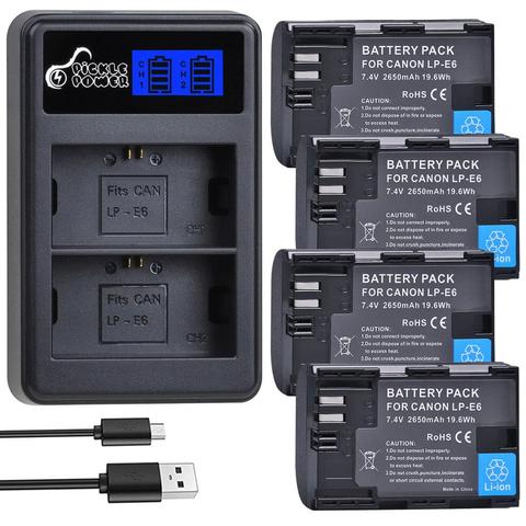 4x LP E6 E6N LPE6 LP-E6 Battery 2650mAh & LCD Dual Charger for Canon EOS 5DS R 5D Mark II 5D Mark III 6D 7D 80D EOS 5DS R Camera ► Photo 1/6