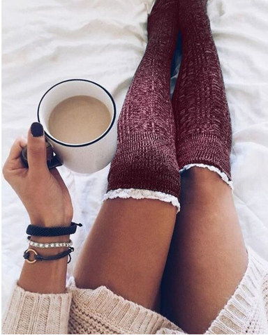 1Pair Thigh High Socks Girls Stockings Lace Winter Warm Socks Women Sexy Stocking Medias Pantyhose Stockings Knee High Socks ► Photo 1/4