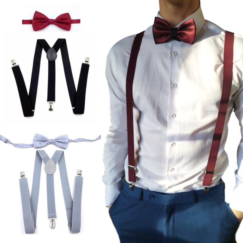 Suspenders with Bowtie Fashion Men Bow Tie Set Mens Braces Womens Adjustable  Suspenders Pants Wedding Ties Accessories - Price history & Review, AliExpress Seller - Dokii Store