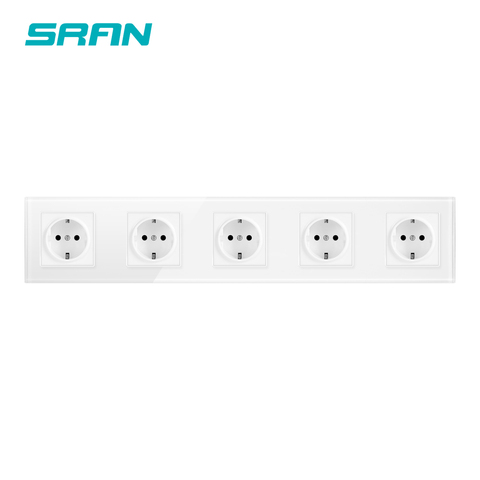 SRAN Wall crystal glass panel 5 frame power socket,EU standard 16A plug grounded 430mm*86mm five socket ► Photo 1/6