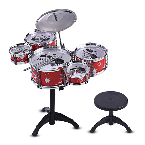 Children Kids Jazz Drum Set Kit Musical Educational Instrument Toy 5 Drums + 1 Cymbal with Small Stool Drum Sticks for Beginners ► Photo 1/1