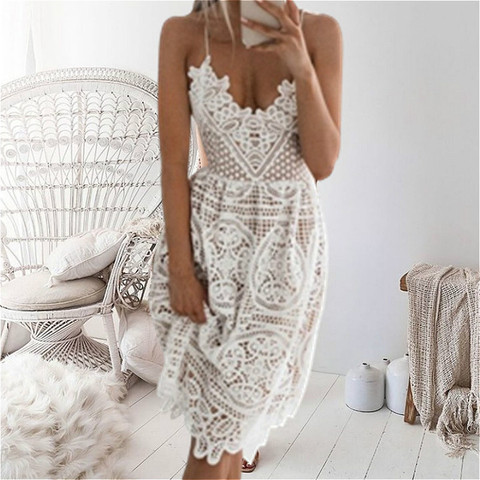 AYUALIN sexy deep v neck backless lace dresses women vintage flroal white 2022 summer dress boho ladies party vestidos long robe ► Photo 1/6