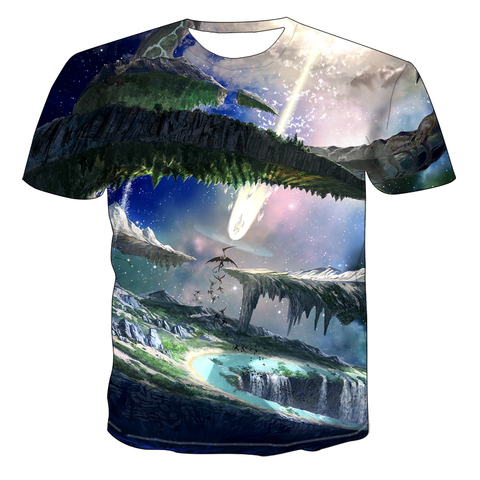 Natural starry sky graphic T-shirt summer casual men's T-shirt 3D fashion tops O-neck shirt boy clothing plus size streetwear ► Photo 1/6