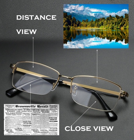 NO LINE Bifocal Progressive multifocal Reading Glasses High Quality Titanium Alloy Half-Rim Gray Frame Sph 0 Add 1 To Add 4 ► Photo 1/6
