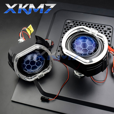 XKM7 2.5'' Honeycomb Lens Retrofit Projector Bi-xenon LED Angel Eyes Running Lights For Car Goods Tuning Headlight Accessories ► Photo 1/6