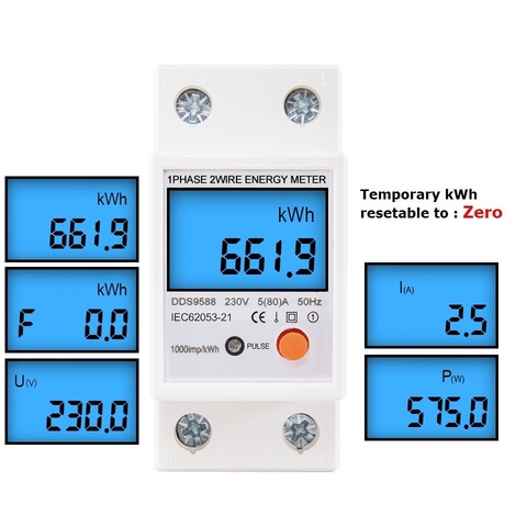 Single Phase  Reset Zero Din Rail Digital Energy Meter Kwh Wattmeter Power Consumption Electricity Meter Analyzer Energy Couter ► Photo 1/6