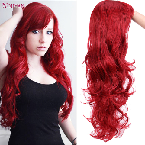 HOUYAN 22 Inch Long Wavy Wig with Bang  Red Hair Cosplay Wig Heat Resistant Synthetic Hair Wigs ► Photo 1/6