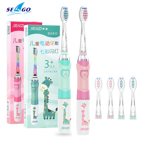 Seago Kid's Sonic Electric Toothbrush Battery Powered Colorful LED Smart Timer Tooth Brush Replaceable Dupont Brush Heads SG EK6 ► Photo 1/6