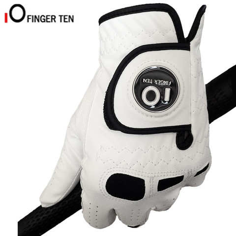 Finger Ten Non-slip Golf Gloves Men Right Hand All Weather Grip Breathable Gloves With Ball Marker Left Hand 1 Pc White Design ► Photo 1/6