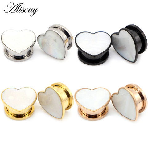 Alisouy 2pcs Ear Gauges Tunnels Plugs Stainless Steel Love Heart Shell Screw Expander Stretcher Piercing Body Jewelry Earrings ► Photo 1/6