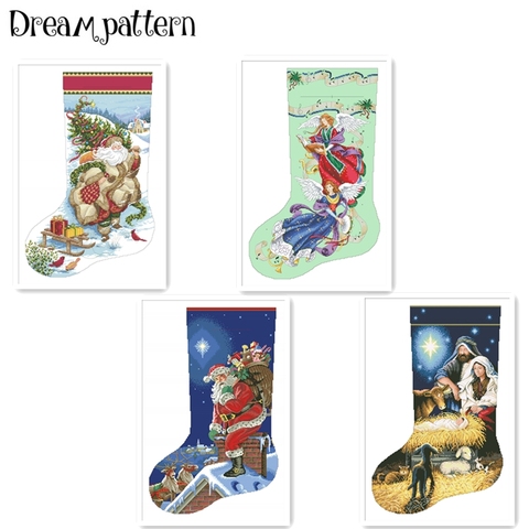 Holy night stocking cross stitch kit flowers 18ct 14ct 11ct cotton silk thread white fabric embroidery DIY handmade needlework ► Photo 1/5