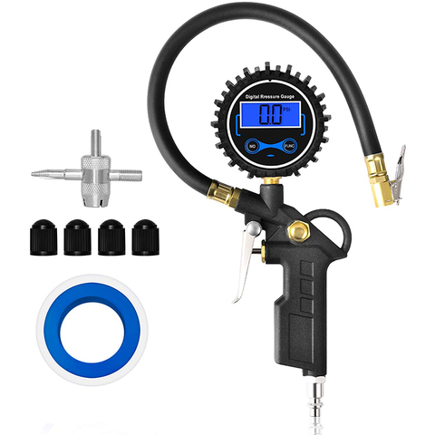 Digital Tire Pressure Gun Inflating Gauge Heavy Duty with Rubber Hose and European Type Quick Connector Tyre Inflator ► Photo 1/6