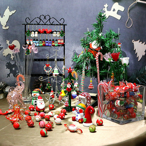 Custom Handmade Glass Christmas Ornaments Mini Cute Animal Figurine Pendant Gifts Xmas Tree Decor Hanging Candy Cane Accessories ► Photo 1/6