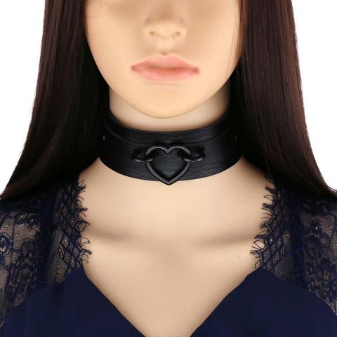Gothic all black heart choker aesthetic grunge vegan leather collar chokers harajuku emo necklace  chocker halloween jewelry ► Photo 1/6