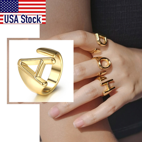 Gold 26 Letters Opening Ring Hollow Initials Name Adjustable Finger Rings For Women Trendy Jewelry Gift Dropshipping GR68A ► Photo 1/6