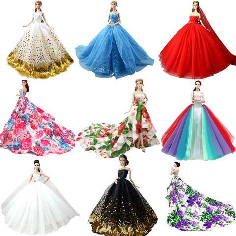 NK Mix Doll Dress High Quality Handmade Long Tail Evening Gown Clothes Lace Wedding Dress  For Barbie Doll Accessories  Toys JJ ► Photo 1/5