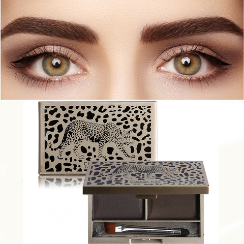 Leopard 2 Color Eyebrow Powder Makeup Palette Waterproof Natural Brown Eye Brows Enhancers Shadow Cosmetic Kit with Brush Mirror ► Photo 1/6