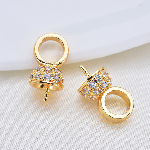 4PCS 13x6.5MM 24K Gold Color Plated Brass with Zircon Half Pins Bead Caps High Quality DIY Jewelry Making Findings ► Photo 1/5