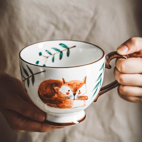 Nordic Style Retro Hand-painted Ceramic Coffee Mug Teacup Home Breakfast Milk Mug Coffee Cups Mug Hand-painted Animal Water Cup ► Photo 1/6