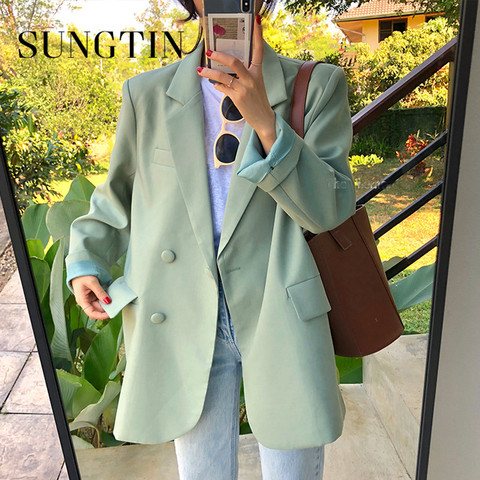 Sungtin Lady Office Wear Women Blazer Jacket Loose Coat Korea Style Vintage Elegant Outerwear Formal Suit Jackets Chic Tops ► Photo 1/6