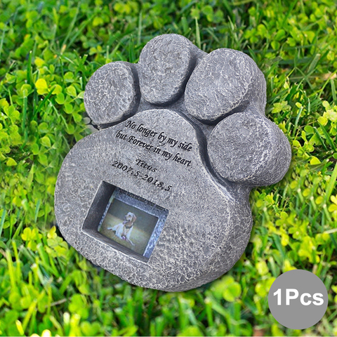 Memorial Tombstone for Pet Keepsake Gravestone Tomb Dog Cat Paw Print Animal Funeral Footprint Shaped Can Put Photos ► Photo 1/6