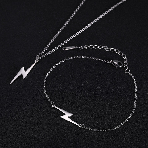 Skyrim Lightning Stainless Steel Jewelry Set Fashion Simple Pendant Choker Chain Necklace Charm Bracelet Pulsera Gift for Women ► Photo 1/6